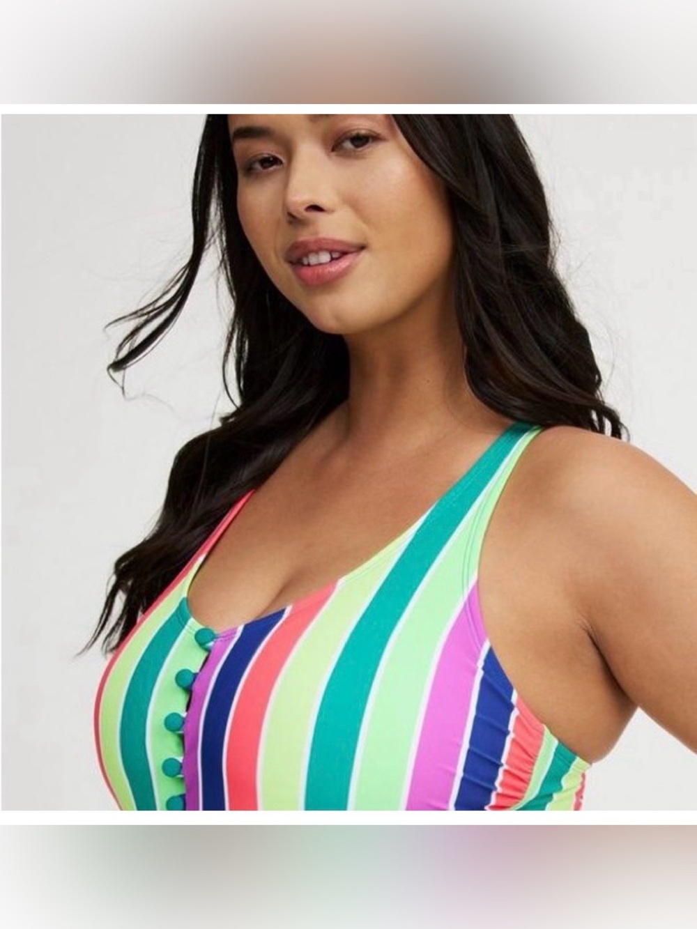 Torrid Wire Free Button Front Plunge Cheeky One Piece Swimsuit - Picture 4 of 9